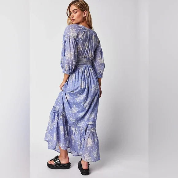 Free People Golden Hour Maxi Flowy Floral Sun Dress in Lavender Combo | Large - Picture 4 of 10